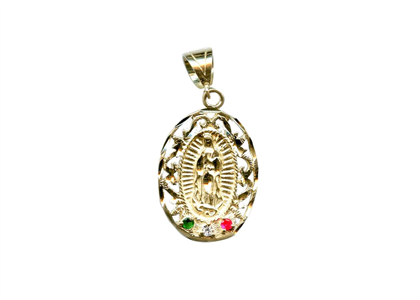 Gold Plated CZ Studded Multicolored Virgin Mary Pendant